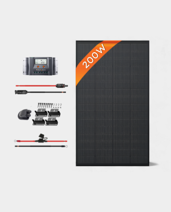 200W 12V MPPT All-Black Solar Panel Kit - Aluminium Z Brackets - 4 PCS - Black, No Battery
