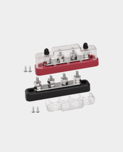 4 Way Busbar Red and Black Pair M5-M6 Stud 100A DC